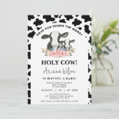 ホワイトブラック牛プリントフローラホーリーカウベビーシャワー 招待状