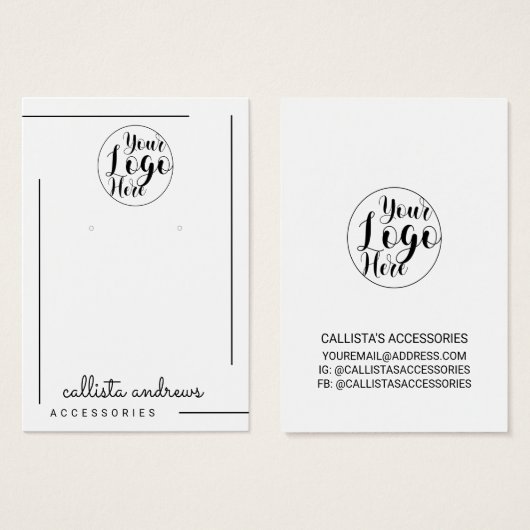 ホワイトブラック縁どスクリプトのイヤリングディスプレイ (正面&裏面)