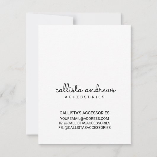 ホワイトブラック縁どスクリプトジュエリー気に命令 ノートカード (裏面)