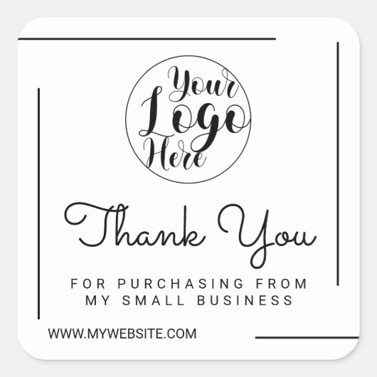 ホワイトブラック縁どスクリプトロゴ スクエアシール (正面)