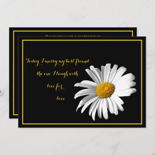 ホワイトブラック金ゴールドデイジー結婚式招待状 招待状 (正面/裏面)