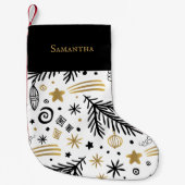 ホワイトブラック金ゴールドドゥードルパイン(名前フェスティバル) スモールクリスマスストッキング (正面)