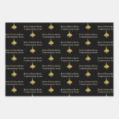 ホワイトブラック金ゴールドファミリークリスマスツリーストライプの鐘 ラッピングペーパーシート (正面3)