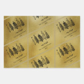 ホワイトブラック金ゴールドファミリークリスマスツリーストライプの鐘 ラッピングペーパーシート (正面2)