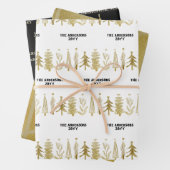 ホワイトブラック金ゴールドファミリークリスマスツリーストライプの鐘 ラッピングペーパーシート (インサイチュ)