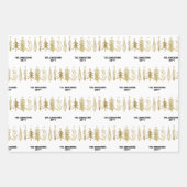 ホワイトブラック金ゴールドファミリークリスマスツリーストライプの鐘 ラッピングペーパーシート (正面)