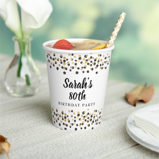 ホワイトブラック金ゴールド紙吹雪グリッター80誕生日 紙コップ (インサイチュ)
