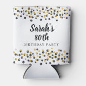ホワイトブラック金ゴールド紙吹雪グリッター80誕生日 缶クーラー (正面)