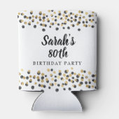 ホワイトブラック金ゴールド紙吹雪グリッター80誕生日 缶クーラー (裏面)