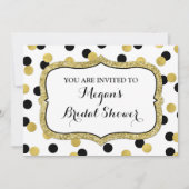 ホワイトブラック金ゴールド紙吹雪ブライダルシャワー 招待状 (正面)