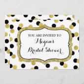 ホワイトブラック金ゴールド紙吹雪ブライダルシャワー 招待状 (正面/裏面)