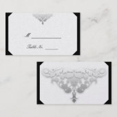 ホワイトブラック&シルバーダマスクウェディング座席表 プレイスカード (正面/裏面)