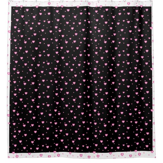 ホワイトブラック&ピンクダイヤモンドハートパターン シャワーカーテン (正面)