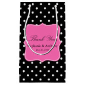 ホワイトブラック、ホットピンク水玉模様結婚の感謝 スモールペーパーバッグ (正面)