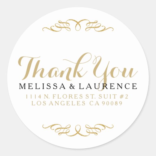 ホワイトブラック&金ゴールドグリッターフレーム感謝していデザイン ラウンドシール (正面)