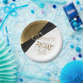 ホワイトブラック&金ゴールド50周年記念 ペーパープレート (パーティー)