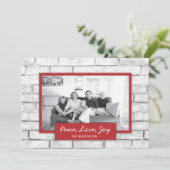 ホワイトブリックウォールピースラブジョイホリデーフォトカード シーズンカード (スタンド正面)