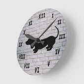 ホワイトブリックダックスシャンドシルエットウォールクロック ラウンド壁時計 (傾斜)