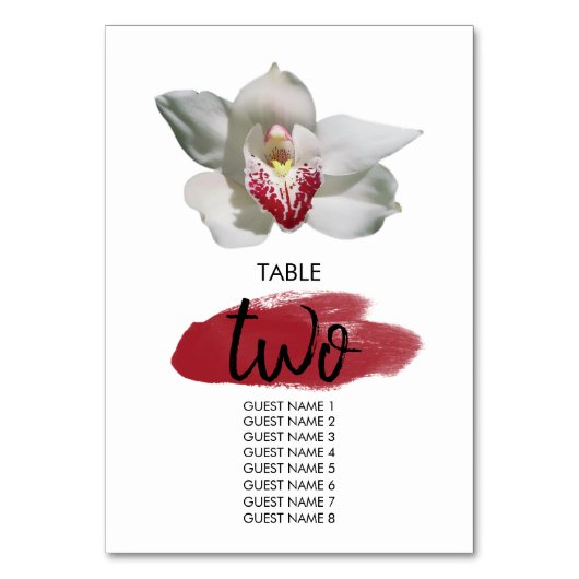 ホワイトブルグンディ結婚オーキッドのゲスト名 テーブルナンバー (正面)