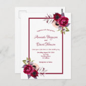 ホワイトブルゴーニュ花模様結婚式招待状 ポストカード (正面/裏面)