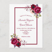 ホワイトブルゴーニュ花模様結婚式招待状 ポストカード (正面)