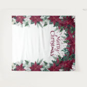 ホワイトブルゴーニュ・ポインセチアのクリスマスフォト背景 タペストリー (正面(横))