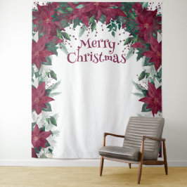 ホワイトブルゴーニュ・ポインセチアのクリスマスフォト背景 タペストリー