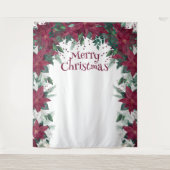 ホワイトブルゴーニュ・ポインセチアのクリスマスフォト背景 タペストリー (正面)