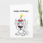 ホワイトブルテリアハッピーバースデーグリーティングカード カード (正面)