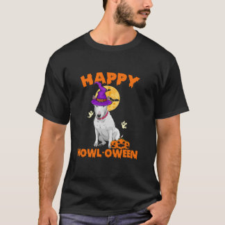 ホワイトブルテリア魔女コスチューム犬の恋人ハッピーH Tシャツ