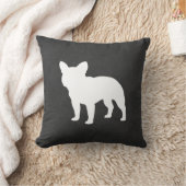 ホワイトブルフランスのドッグシルエットフレンチキードグレイ クッション (ブランケット)