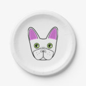 ホワイトブルフランスのドッグ顔 ペーパープレート (正面)