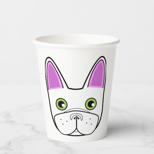 ホワイトブルフランスのドッグ顔 紙コップ (正面)