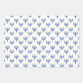 ホワイトブルーとイエローミックスハヌカー柄 ラッピングペーパーシート (正面)