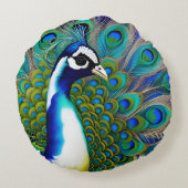 ホワイトブルーとグリーンピエバルピーコック ラウンドクッション (裏面)