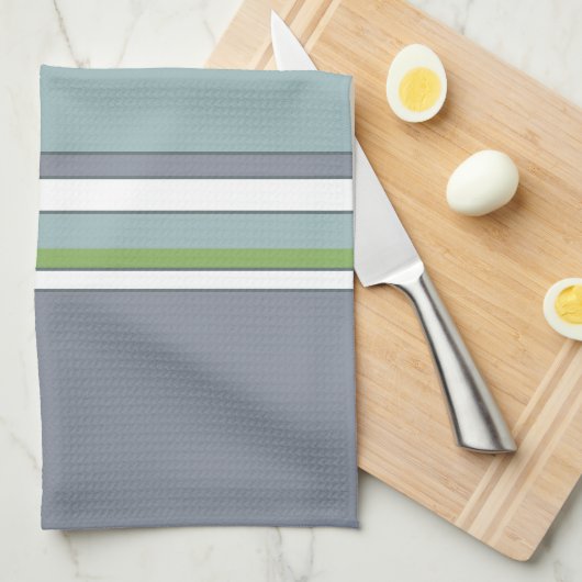 ホワイトブルーとグレー キッチンタオル (四つ折り)