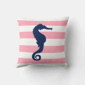 ホワイトブルーとピンクのワイドストライプパターンドシーホース クッション (裏面)