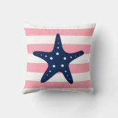 ホワイトブルーとピンクのワイドストライプ柄ヒトデ クッション (裏面)
