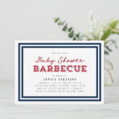 ホワイトブルーと赤いギンガムベビーシャワーバーベキュー 招待状 (スタンド正面)