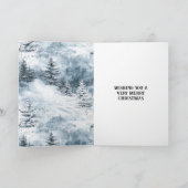 ホワイトブルーのクリスマスツリー冬の雪 カード (内部)
