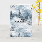 ホワイトブルーのクリスマスツリー冬の雪 カード (黄色い花)