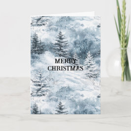 ホワイトブルーのクリスマスツリー冬の雪 カード