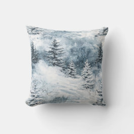 ホワイトブルーのクリスマスツリー冬の雪 クッション