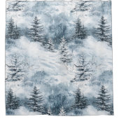 ホワイトブルーのクリスマスツリー冬の雪 シャワーカーテン (正面)