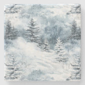 ホワイトブルーのクリスマスツリー冬の雪 ストーンコースター (正面)