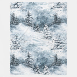 ホワイトブルーのクリスマスツリー冬の雪 フリースブランケット