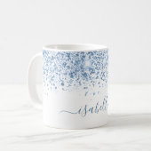 ホワイトブルーのグリッター名スクリプト コーヒーマグカップ (正面左)