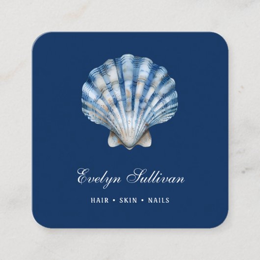 ホワイトブルーの水色のシーシェルロゴ名刺 スクエア名刺 (正面)