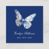 ホワイトブルーの磁器バタフライロゴ名刺 スクエア名刺 (正面)