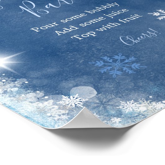 ホワイトブルーウィンタースノーフレークシャワーミモザバー ポスター (角)